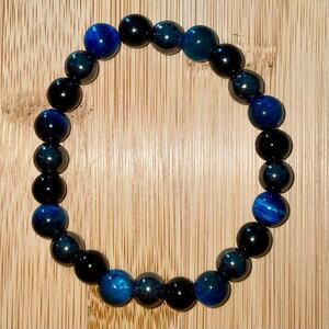 Triple Protection Obsidian, Hematite & Blue Tiger Eye Stone Bracelet ~ 7” Unisex